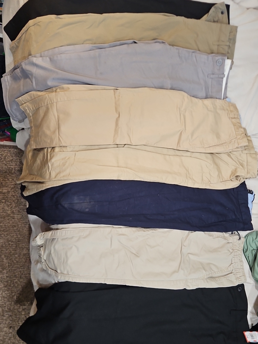 8 Pairs - Kid's Chino Pants - Beige, Navy, Black, Gray - Multi-Pack